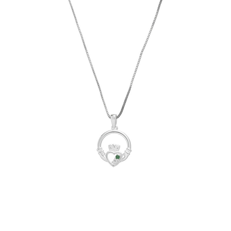 Grá Collection Claddagh Green Stones Pendant Sterling Silver